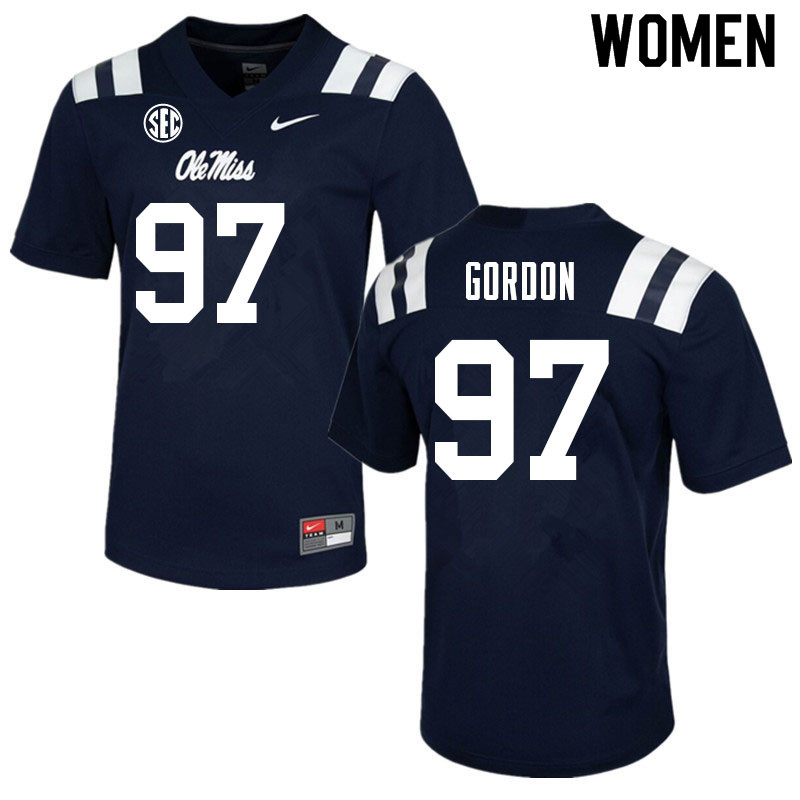 Women #97 Jamond Gordon Ole Miss Rebels College Football Jerseys Sale-Navy
